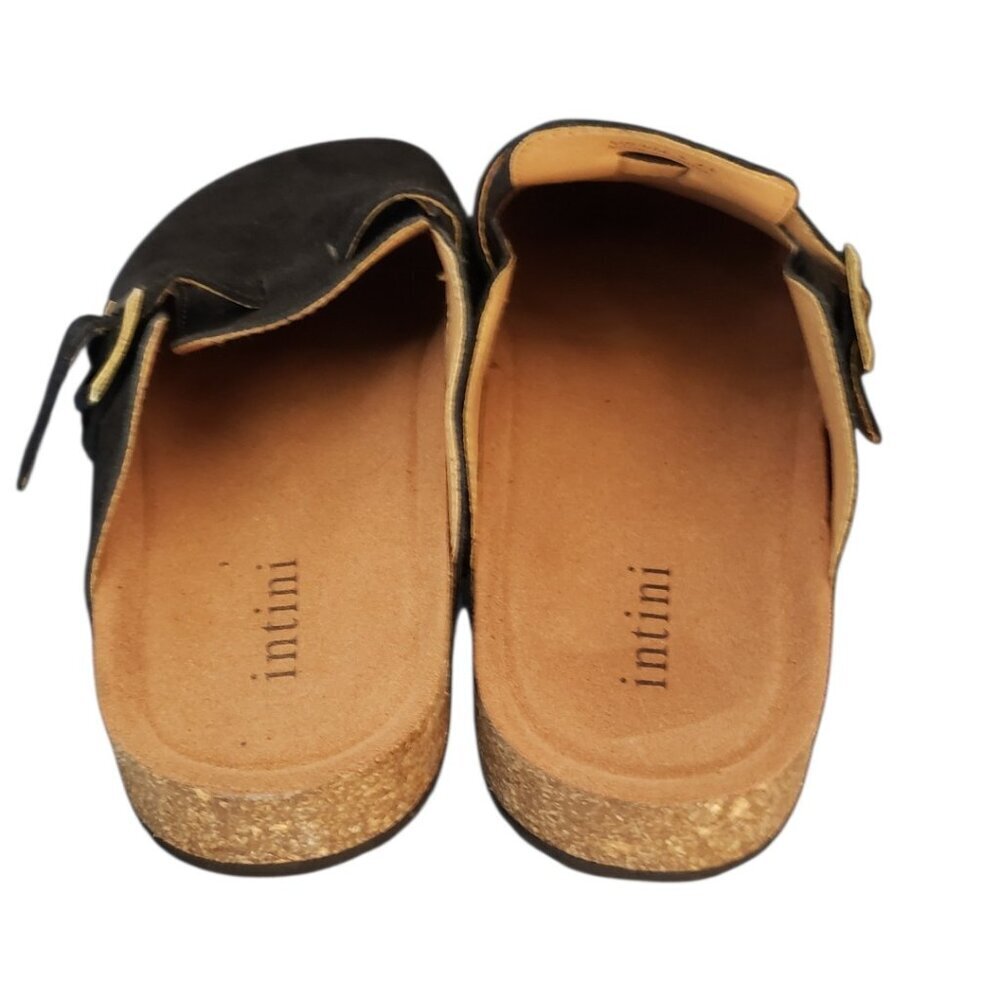 Intini Suede Slip-On Clogs W/Adjustable Buckle Strap & Cork Sole Blk Size 43/10 - Picture 7 of 10